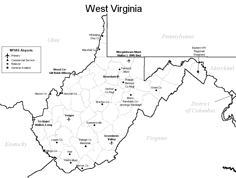 west virginia airport map